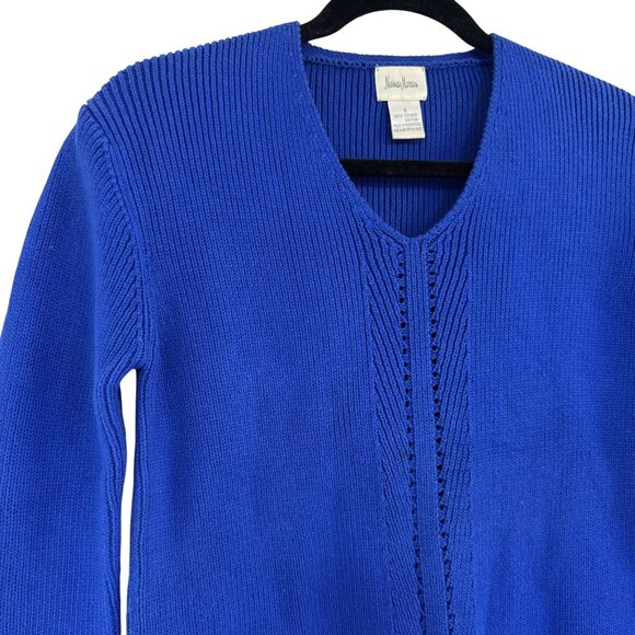 VTG 80s Neiman Marcus 100% Cotton Cobalt Blue Knit Sweater Women’s Hong Kong S - Picture 2 of 7